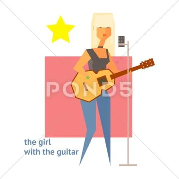 Girl With The Guitar Abstract Figure Stock Illustration