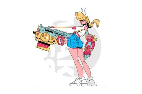 Girl with gun Stock Illustration