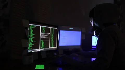 A Girl Hacker at the Computer Stock Footage 62617499