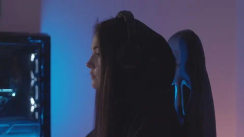 Girl hacker at the computer Video stock 197489424