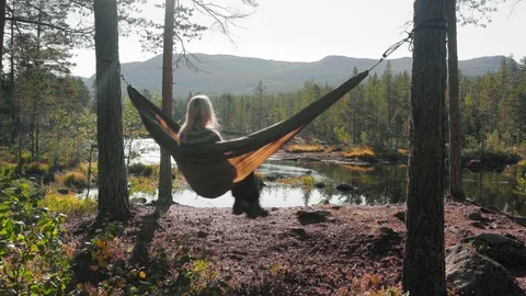 A girl in a hammock Stock Footage 94491809