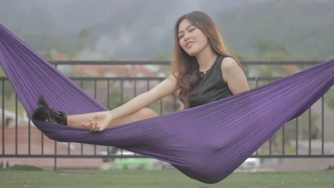 Girl in Hammock Stock Footage 122087294