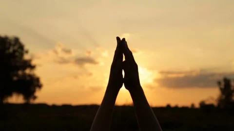 Girl hands grabs the sunset Stock Footage 77617023