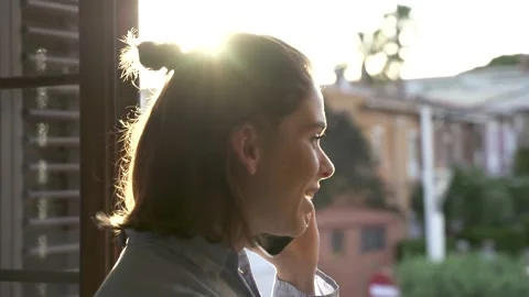 Girl hangs up the phone 库存影片 145292853