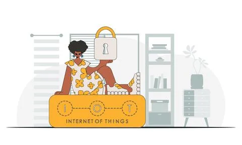Girl has cloud storage in her grip, contemporary illustration look. Stock Illustration