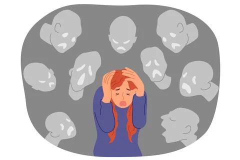 Girl has panic attack caused by hallucinations, causing visions of scary ghosts Stock Illustration
