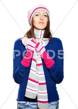 Girl in hat and gloves blouse. Stock Photos