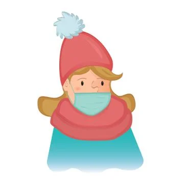 Girl with a hat in a mask in winter Stock Illustration