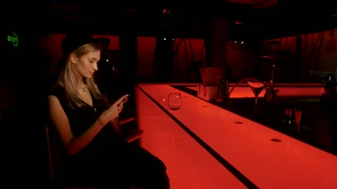 Girl in hat is typing Video stock 85599464