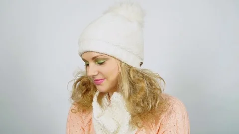 Girl in hat on white background 스톡 동영상 71887367