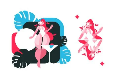 Girl having fun on beach Stock Illustration