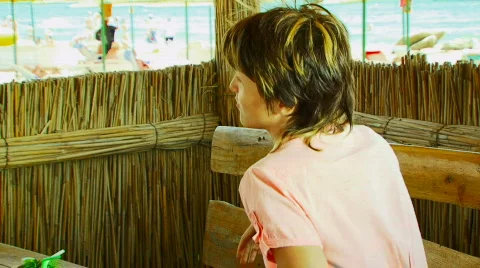 A girl having fun in the restaurant Stock Footage