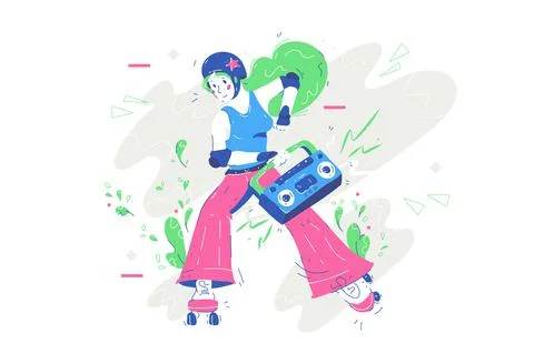 Girl having fun on rollers Stock Illustration