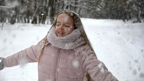 Girl having fun in winter forest - slow motion Stock Footage 101315322