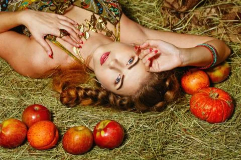 Girl in hayloft Stock Photos
