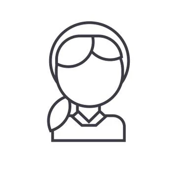 Girl head vector line icon, sign, illustration on background, editable stroke 스톡 일러스트