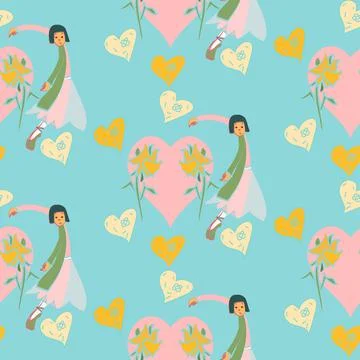 Girl With Hearts Pink And Gold Stock Illustration