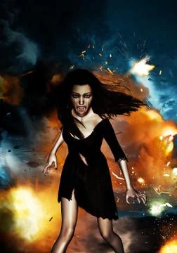 Girl from hell,3d illustration concept background,Mixed media Stock Illustration