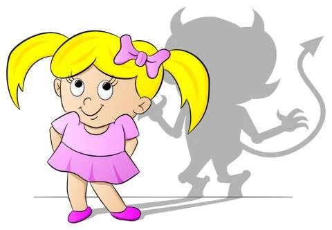 Girl with her devil shadow Stock Illustration
