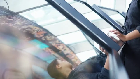 Girl in high tech cafe Stock Footage 87902167