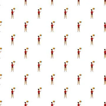 Girl holding balloons in repeating pattern design Illustrazione stock