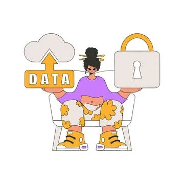Girl holding cloud data safe with padlock. Stock Illustration