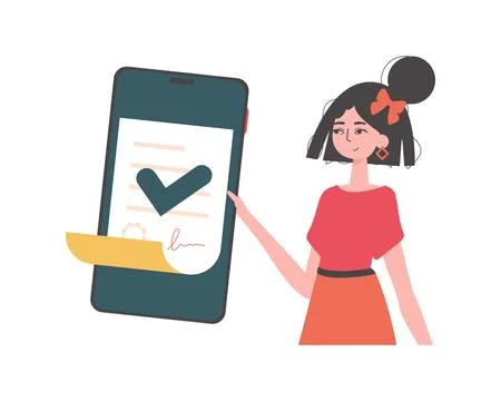 The girl is holding a document. Data protection. Smart contract. Modern trend 스톡 일러스트