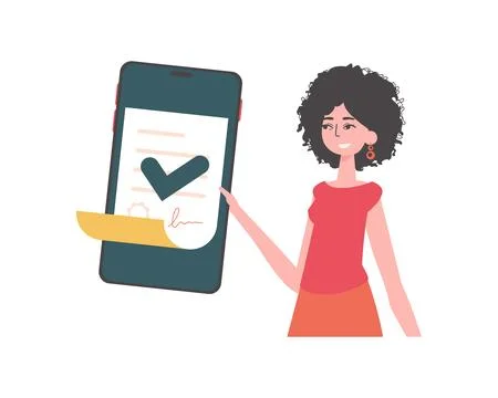 The girl is holding a document. Smart contract. Data protection. Modern sty.. Stock Illustration