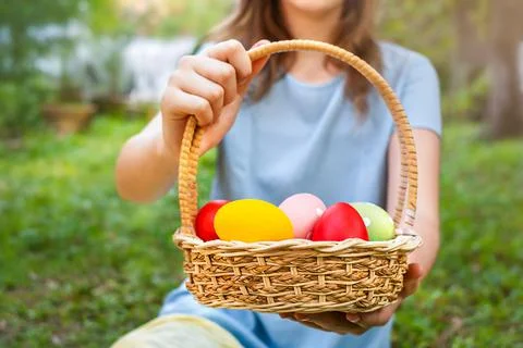 Girl holding an easter basket Stock Photos