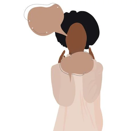 The girl is holding empty speech bubble icons in her hands. Stock Illustration