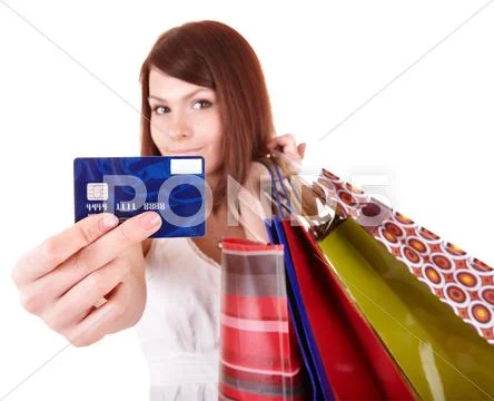 Girl holding group shopping bag. Stock Photos