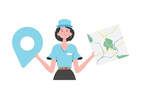 The girl is holding a map. The character is depicted to the waist. Isolated o Stock Illustration