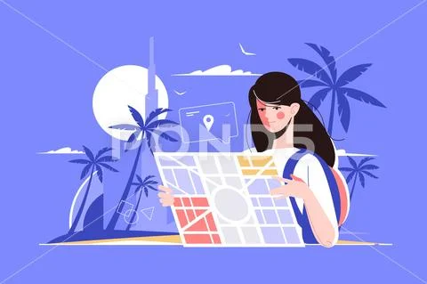Girl holding map in hands Stock Illustration