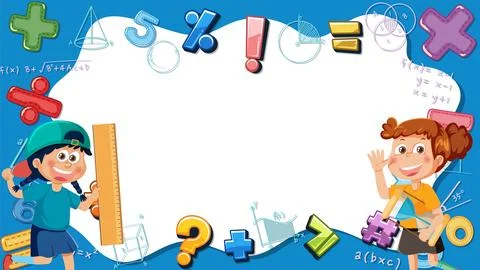 Girl Holding Math Tools with Blank Banner Border Stock Illustration