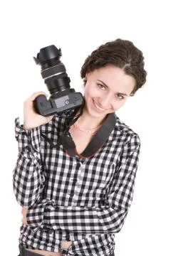 Girl holding a photo camera Foto stock