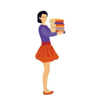 Girl holding a stack of books. Stock Illustration