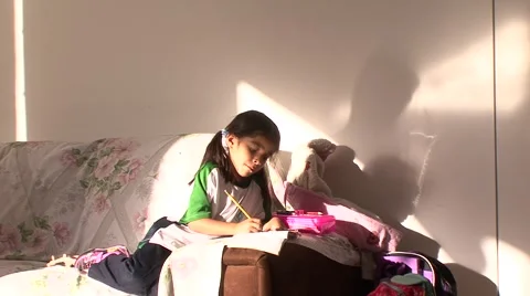 Girl HomeWork 2 Stock Footage 1059498