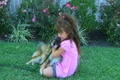 Girl Hugging Dog and Smiling Footage