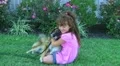 Girl Hugging Dog and Smiling HD Footage