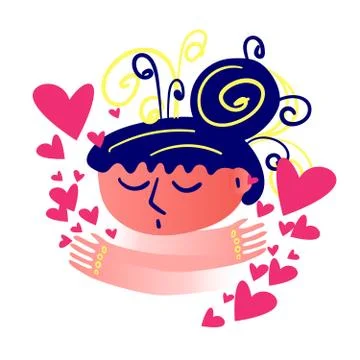 Girl hugging herself surrounded by hearts.  Stock Illustration