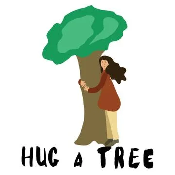 Girl hugging a tree Stock Illustration