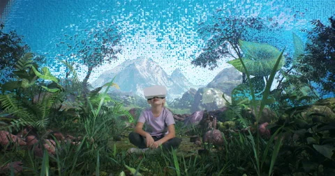 Girl immersing into virtual world Stock Footage
