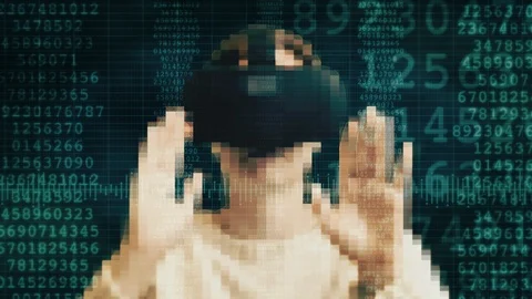 Girl Inside Augmented Reality Source Data Code VR Headset Stock Footage 104503095