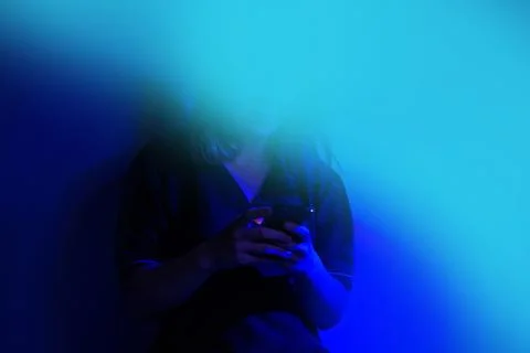 Girl with interface or a digital screen in virtual reality. Virtual interface 写真素材