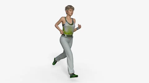 Girl is jogging, loop, animation, transparent background Stock Footage 93789477