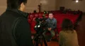 Girl journalist interviewing men. HD Footage