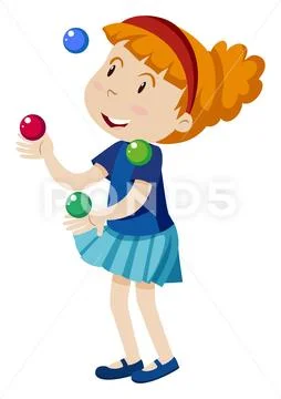 A Girl Juggling on White Background Stock Illustration