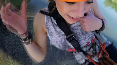 Girl jumping from the bridge backwards Stock Footage 49914874