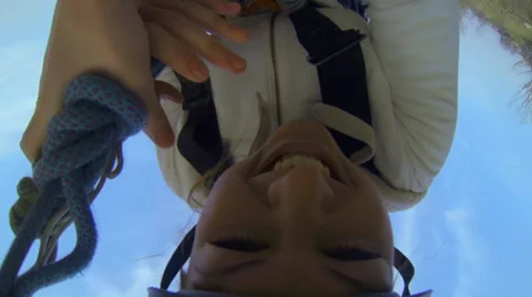 Girl jumping from the bridge rebounding Stock Footage 37726762