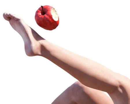 Girl kicking a bitten apple Stock Illustration